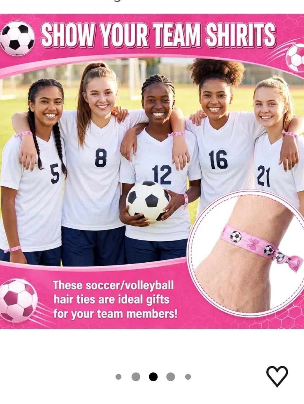 Soccer 24pcs Hair Ties Ponytail Holders Bracelet, Pink